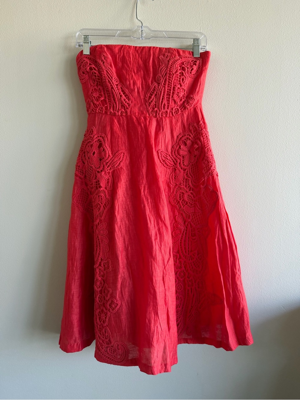 Tracy Reese Persimmon Red Strapless Lace Appliqué Dress | Size 0